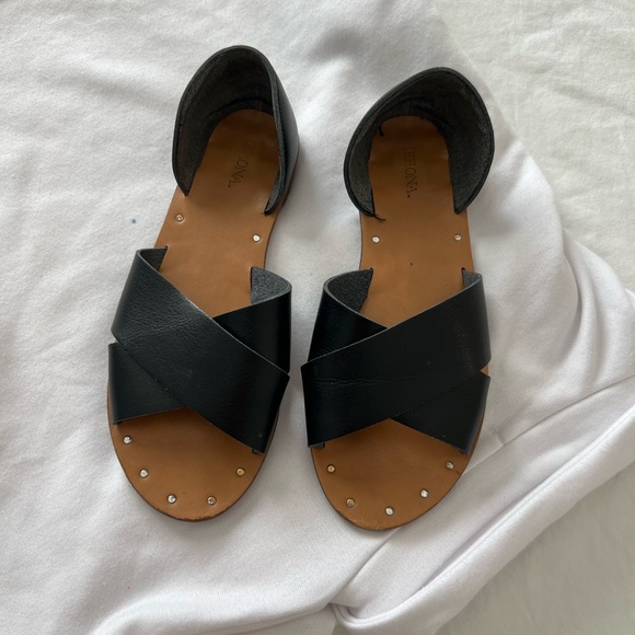 Merona black open toe slip on flats - Picture 2 of 3